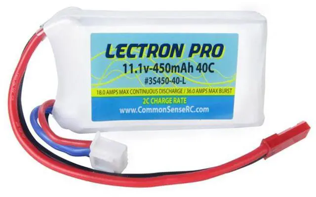 Main image of COMMON SENSE RC Lectron Pro 11.1V 450mAh 40C LiPo Battery with JST Connector for Blade Torrent 110 FPV, 180 CFX & E-flite Mustang 280 Planes