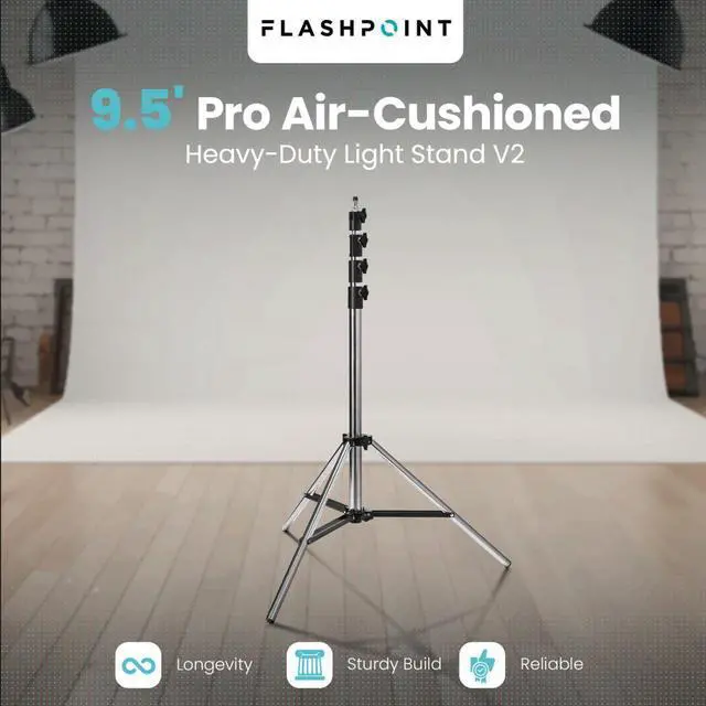 Alt view image 2 of 7 - Flashpoint Pro Air-Cushioned Heavy-Duty Light Stand (Chrome, 9.5') #FP-S-9-SS-V2