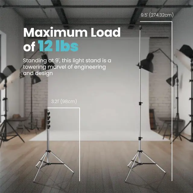 Alt view image 3 of 7 - Flashpoint Pro Air-Cushioned Heavy-Duty Light Stand (Chrome, 9.5') #FP-S-9-SS-V2