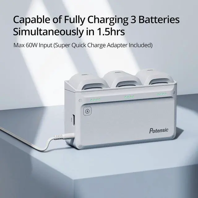 Alt view image 6 of 7 - Potensic Parallel Charging Hub with Adapter and 2x Smart Batteries for ATOM Drone