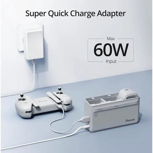 Alt view image 7 of 7 - Potensic Parallel Charging Hub with Adapter and 2x Smart Batteries for ATOM Drone
