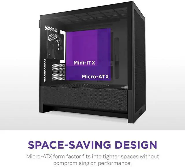 Alt view image 14 of 18 - NZXT H3 Flow  Micro-ATX PC Case  Optimized Airflow  Includes 1 x 120mm Rear Fan  Supports Full-Sized GPUs  Fits 280mm Front, 240mm Top Radiator   Back-Connect Motherboard  Black