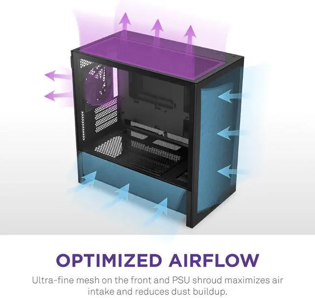 Alt view image 17 of 18 - NZXT H3 Flow  Micro-ATX PC Case  Optimized Airflow  Includes 1 x 120mm Rear Fan  Supports Full-Sized GPUs  Fits 280mm Front, 240mm Top Radiator   Back-Connect Motherboard  Black