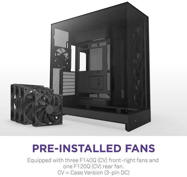 Alt view image 11 of 14 - NZXT H9 Flow (2025)  Large Dual-Chamber ATX Mid-Tower Airflow PC Case  Includes 3 x 140mm & 1 x 120mm Fans  420mm Radiator Support  Tempered Glass  Back-Connect Ready  Black