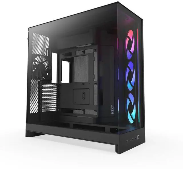 Alt view image 15 of 20 - NZXT H9 Flow RGB (2025)  Large Dual-Chamber ATX Mid-Tower Airflow PC Case  Includes 1 x 420mm RGB Fan Unit & 1 x 120mm Fan  420mm Radiator Support  Tempered Glass  Back-Connect Ready  Black