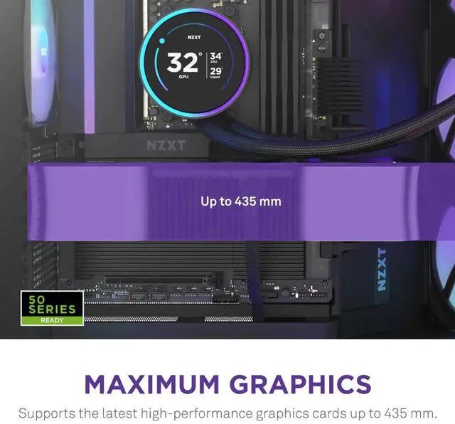 Alt view image 19 of 20 - NZXT H9 Flow RGB (2025)  Large Dual-Chamber ATX Mid-Tower Airflow PC Case  Includes 1 x 420mm RGB Fan Unit & 1 x 120mm Fan  420mm Radiator Support  Tempered Glass  Back-Connect Ready  Black