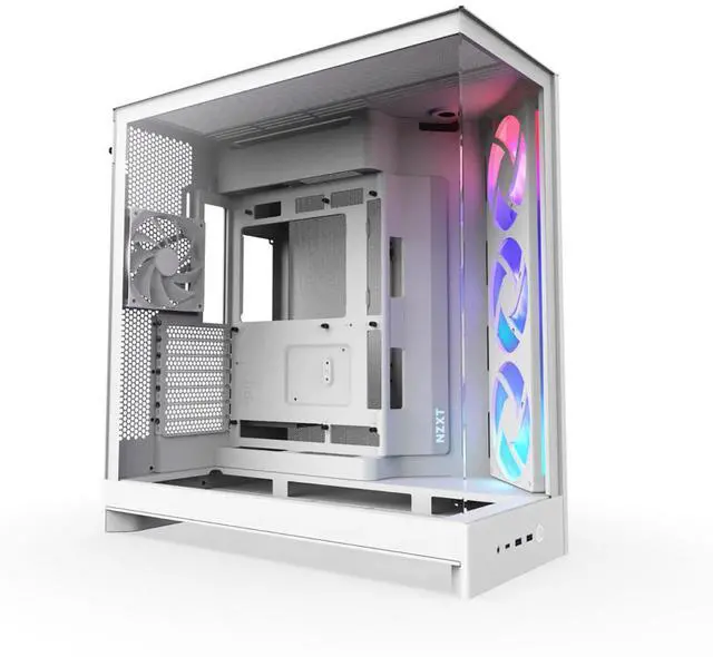 Alt view image 8 of 14 - NZXT H9 Flow RGB (2025)  Large Dual-Chamber ATX Mid-Tower Airflow PC Case  Includes 1 x 420mm RGB Fan Unit & 1 x 120mm Fan  420mm Radiator Support  Tempered Glass  Back-Connect Ready  White