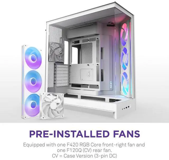 Alt view image 10 of 14 - NZXT H9 Flow RGB (2025)  Large Dual-Chamber ATX Mid-Tower Airflow PC Case  Includes 1 x 420mm RGB Fan Unit & 1 x 120mm Fan  420mm Radiator Support  Tempered Glass  Back-Connect Ready  White