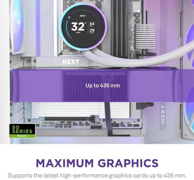 Alt view image 12 of 14 - NZXT H9 Flow RGB (2025)  Large Dual-Chamber ATX Mid-Tower Airflow PC Case  Includes 1 x 420mm RGB Fan Unit & 1 x 120mm Fan  420mm Radiator Support  Tempered Glass  Back-Connect Ready  White