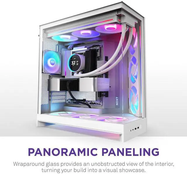 Alt view image 14 of 14 - NZXT H9 Flow RGB (2025)  Large Dual-Chamber ATX Mid-Tower Airflow PC Case  Includes 1 x 420mm RGB Fan Unit & 1 x 120mm Fan  420mm Radiator Support  Tempered Glass  Back-Connect Ready  White