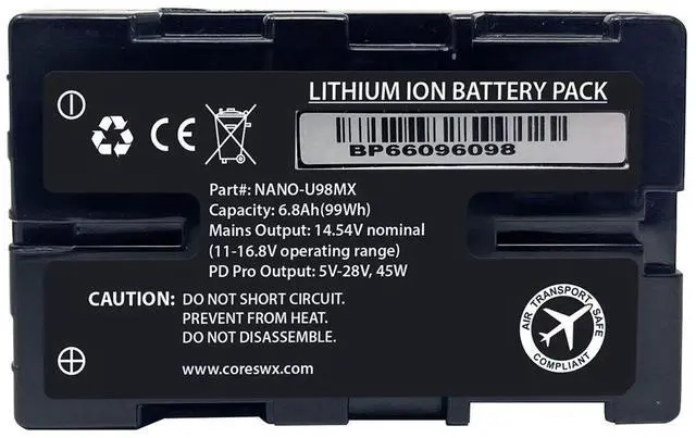 Alt view image 6 of 6 - Core SWX NANO-C98MX HDV Battery with Ring LED Gauge (98Wh, Sony BP-U)