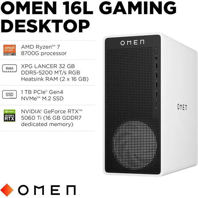 Alt view image 12 of 17 - OMEN OMEN 16L TG03-0000a TG03-0030 Gaming Desktop Computer - AMD Ryzen 7 8700G - 32 GB - 1 TB SSD - Tower - Snow White Metal - AMD B650 Chip - Windows 11 Home - NVIDIA GeForce RTX 5060 Ti 16 GB GDDR7