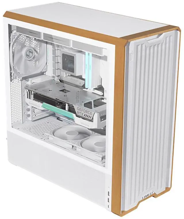 Alt view image 9 of 12 - Lian Li LANCOOL 217 Genuine Walnut Wood Computer Case,  Mid-Tower ATX PC Case with 5 Pre-Installed PWM Fans 2x170mm, 2x120mm & 1x140mm, Flexible PSU & Cable Installation - White (LAN217W)