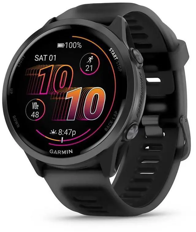 Alt view image 5 of 11 - Garmin® Forerunner® 570, 47mm, Advanced GPS Running and Triathlon Smartwatch, AMOLED Display, Training and Recovery Features, Slate Gray Aluminum with Translucent Black/Black Band