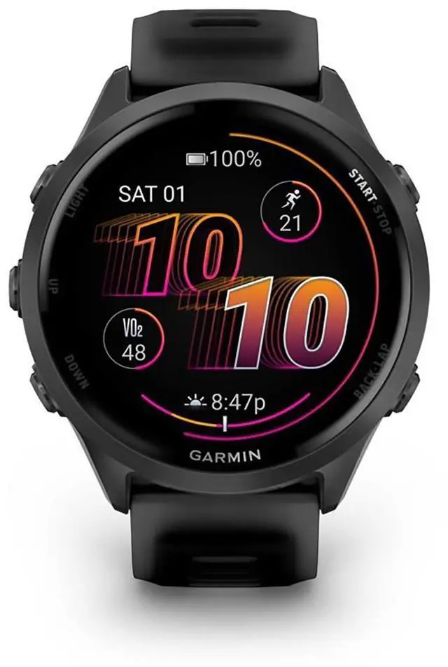 Alt view image 6 of 11 - Garmin® Forerunner® 570, 47mm, Advanced GPS Running and Triathlon Smartwatch, AMOLED Display, Training and Recovery Features, Slate Gray Aluminum with Translucent Black/Black Band