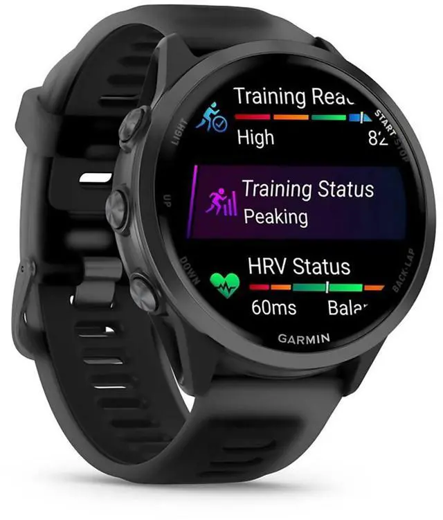 Alt view image 7 of 11 - Garmin® Forerunner® 570, 47mm, Advanced GPS Running and Triathlon Smartwatch, AMOLED Display, Training and Recovery Features, Slate Gray Aluminum with Translucent Black/Black Band