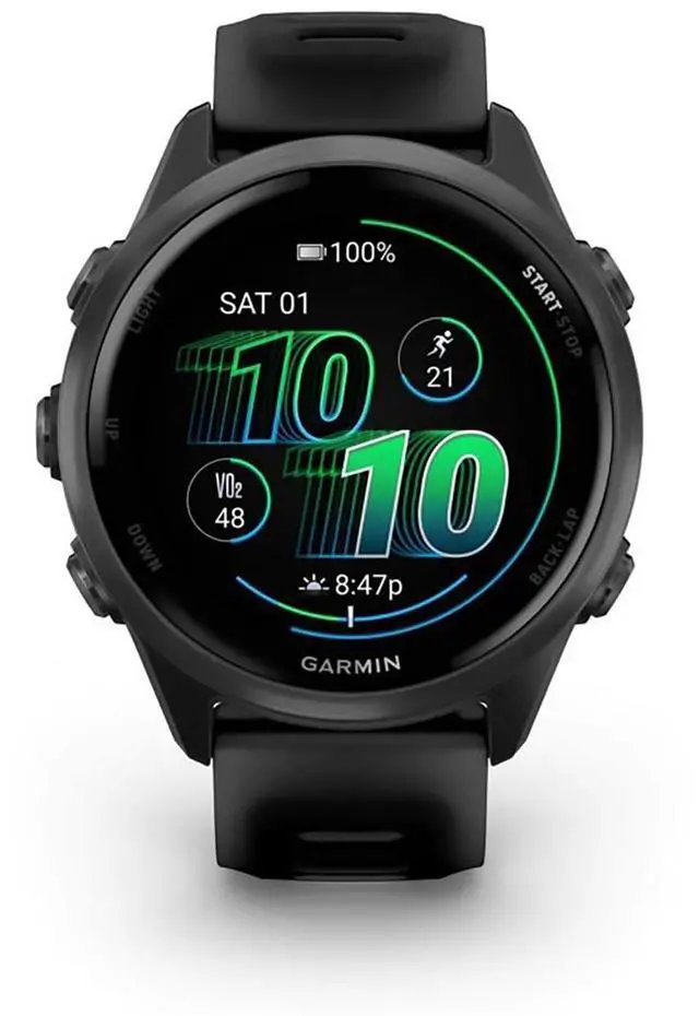 Alt view image 9 of 14 - Garmin® Forerunner® 570, 42mm, Advanced GPS Running and Triathlon Smartwatch, AMOLED Display, Training and Recovery Features, Slate Gray Aluminum with Translucent Black/Black Band