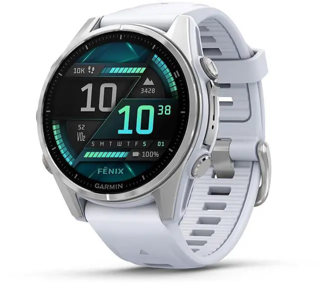 Alt view image 9 of 15 - Garmin fnix® 8 - 43mm, AMOLED, Premium Multisport GPS Smartwatch, Long-Lasting Battery Life, Dive-Rated, Built-in LED Flashlight, Silver with Whitestone Band