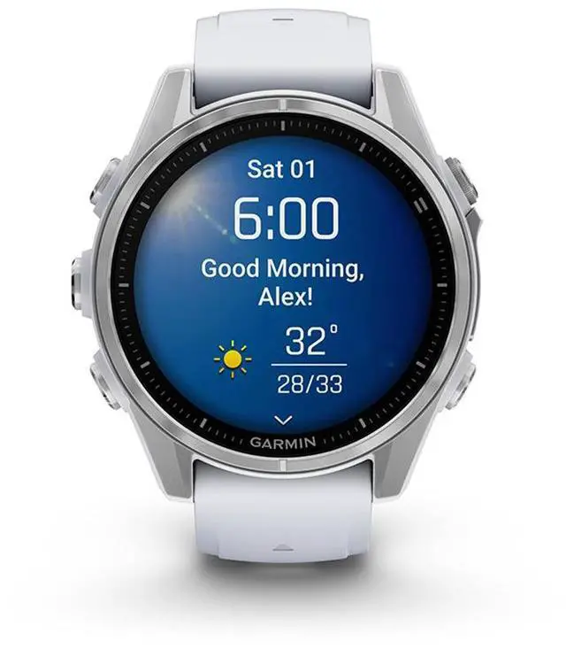 Alt view image 10 of 15 - Garmin fnix® 8 - 43mm, AMOLED, Premium Multisport GPS Smartwatch, Long-Lasting Battery Life, Dive-Rated, Built-in LED Flashlight, Silver with Whitestone Band