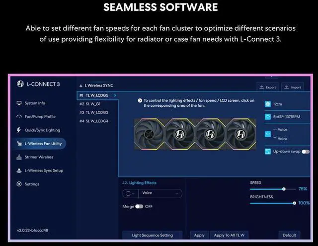 Alt view image 13 of 14 - Lian Li UNI Fan TL - LCD Wireless 140 - Single Pack (Reverse Blade) - 2.4 GHz Wireless Signal ARGB Fan & Dual-Zone Lighting Control - 140mm  - Controller NOT Included & Required -Black (14RTLLCD1W1B)