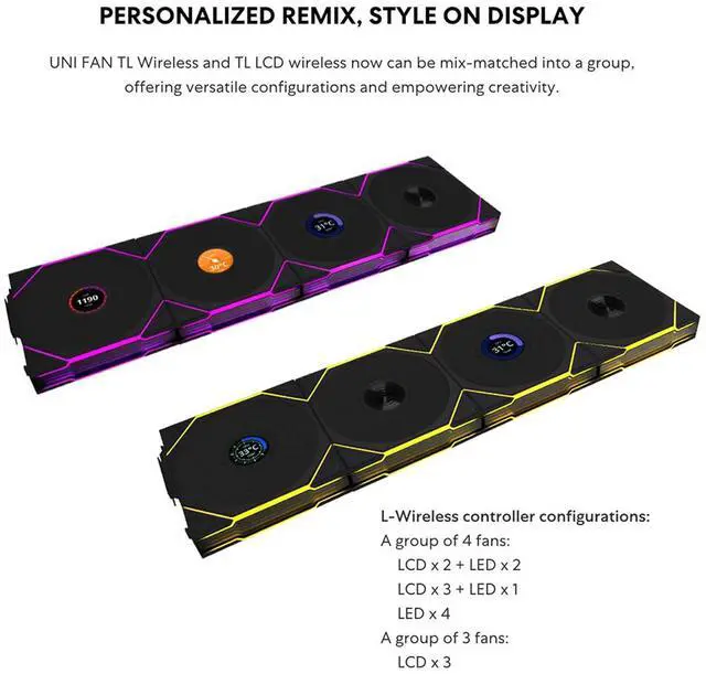 Alt view image 14 of 14 - Lian Li UNI Fan TL - LCD Wireless 140 - Single Pack (Reverse Blade) - 2.4 GHz Wireless Signal ARGB Fan & Dual-Zone Lighting Control - 140mm  - Controller NOT Included & Required -Black (14RTLLCD1W1B)