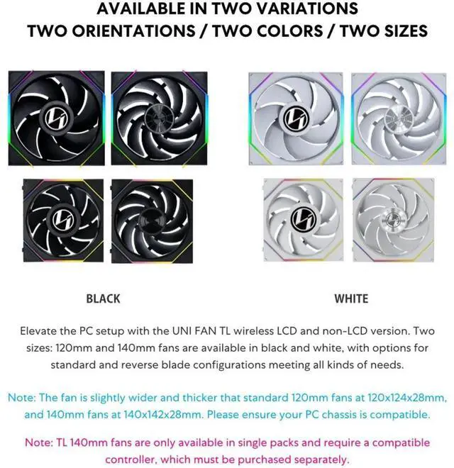 Alt view image 11 of 14 - Lian Li UNI Fan TL - Wireless 140 - Single Pack (Reverse Blade) -  2.4 GHz Wireless Signal ARGB Control - Dual-Zone Lighting - FDB - 140mm - Controller NOT Included & Required - White (14RTL1W1W)