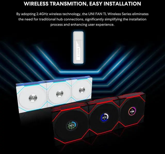 Alt view image 10 of 14 - Lian Li UNI Fan TL - LCD Wireless 140 - Single Pack - 2.4 GHz Wireless Signal ARGB Fan Control - Dual-Zone Lighting - FDB - 140mm - LCD Display - Controller NOT Included & Required -Black(14TLLCD1W1B)
