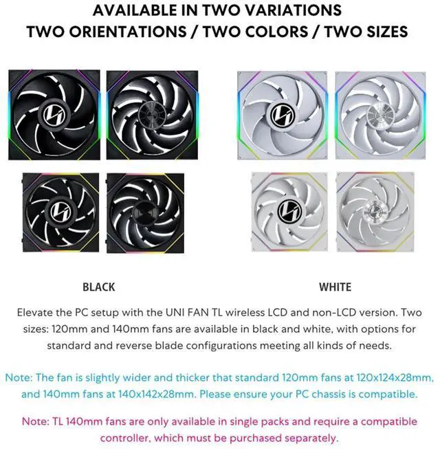 Alt view image 10 of 14 - Lian Li UNI Fan TL - Wireless 140 - Single Pack - 2.4 GHz Wireless Signal ARGB Fan Control - Dual-Zone Lighting - Fluid Dynamic Bearing - 140mm - Controller NOT Included & Required - Black (14TL1W1B)