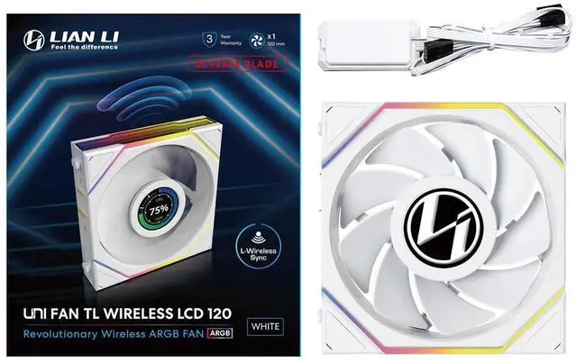 Alt view image 15 of 15 - LLian Li UNI Fan TL LCD 120 Wireless - Single Pack (Reverse Blade) - Controller Not Included - 2.4 GHz Wireless Control  - Infinity Mirror Design - Controller requesd for use. - White (12RTLLCD1W1W)