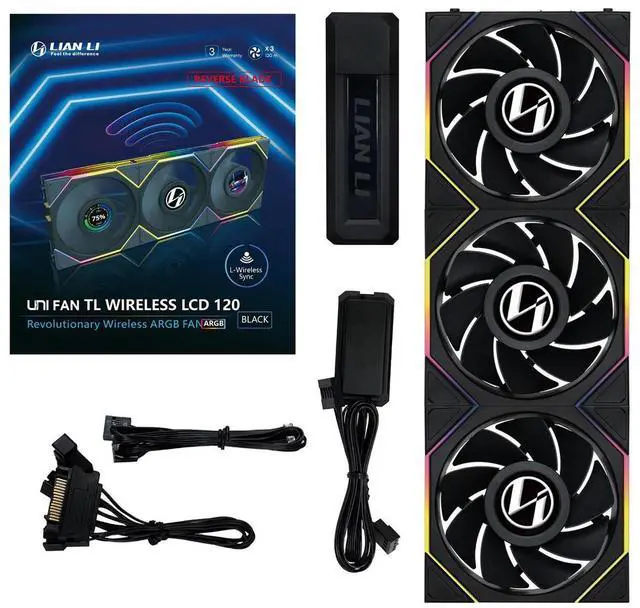 Alt view image 11 of 11 - Lian Li UNI Fan TL LCD 120 Wireless - Triple Pack (Reverse Blade ) - 2.4 GHz Wireless Controller Included - Infinity Mirror Design - LCD Display - Controller required. - Black 12RTLLCD1W3B)