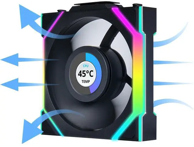 Alt view image 9 of 14 - Lian Li UNI Fan SL LCD Wireless (Reverse Blade) 120mm ARGB Fan - Single Pack - 1.6" LCD - 2.4 GHz Wireless Signal for RGB & Fan Control - Controller NOT Included & Required - Black(12RSLLCD1W1B)
