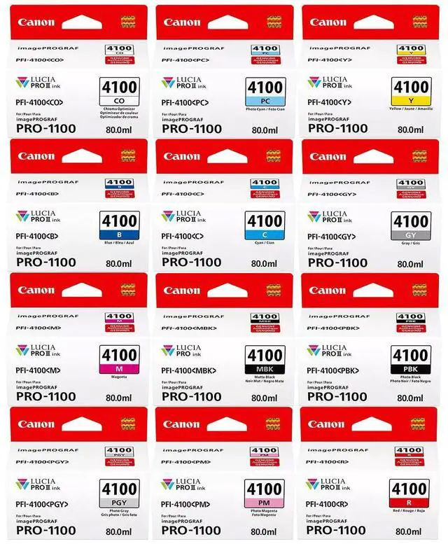 Main image of Canon PFI-4100 80ml Pigment 12-Color Ink Tank for imagePROGRAF PRO-1100 Printer