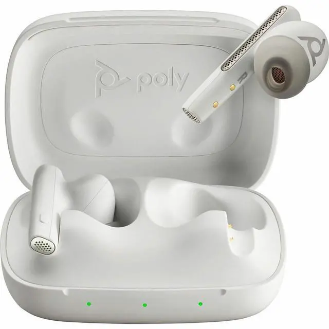 Alt view image 9 of 15 - Poly Voyager Free 60 UC White Sand Earbuds +BT700 USB-C Adapter +Basic Charge Case - Siri, Google Assistant - Stereo - True Wireless - Bluetooth - 98.4 ft - 20 Hz - 20 kHz - Earbud - Binaural - In-ear