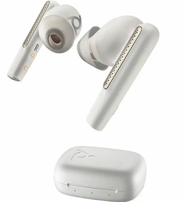 Alt view image 10 of 15 - Poly Voyager Free 60 UC White Sand Earbuds +BT700 USB-C Adapter +Basic Charge Case - Siri, Google Assistant - Stereo - True Wireless - Bluetooth - 98.4 ft - 20 Hz - 20 kHz - Earbud - Binaural - In-ear