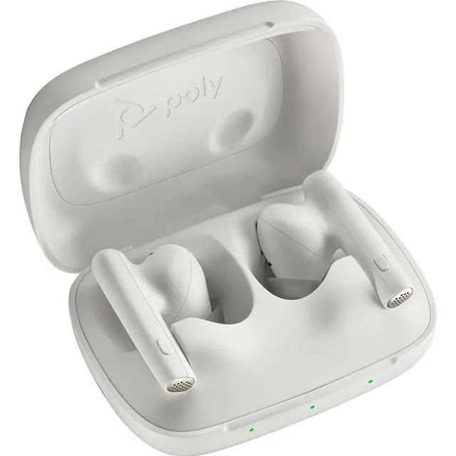 Alt view image 11 of 15 - Poly Voyager Free 60 UC White Sand Earbuds +BT700 USB-C Adapter +Basic Charge Case - Siri, Google Assistant - Stereo - True Wireless - Bluetooth - 98.4 ft - 20 Hz - 20 kHz - Earbud - Binaural - In-ear