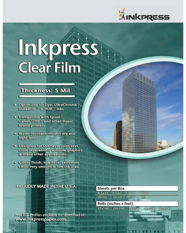 Main image of Inkpress Clear Film 5 mil. Polyester Inkjet Film, 11x17", 20 Sheets