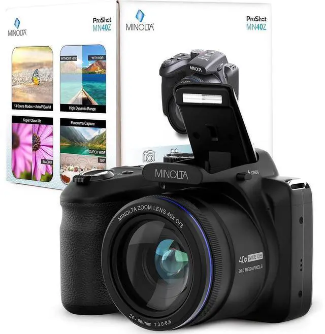Alt view image 9 of 9 - Minolta 20 Mega Pixels 40x Optical Zoom Digital Camera with 1080p FHD Video, Black