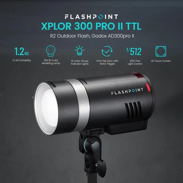 Alt view image 6 of 7 - Flashpoint XPLOR 300 Pro II TTL R2 2-Light Outdoor Flash Kit, Godox AD300pro II