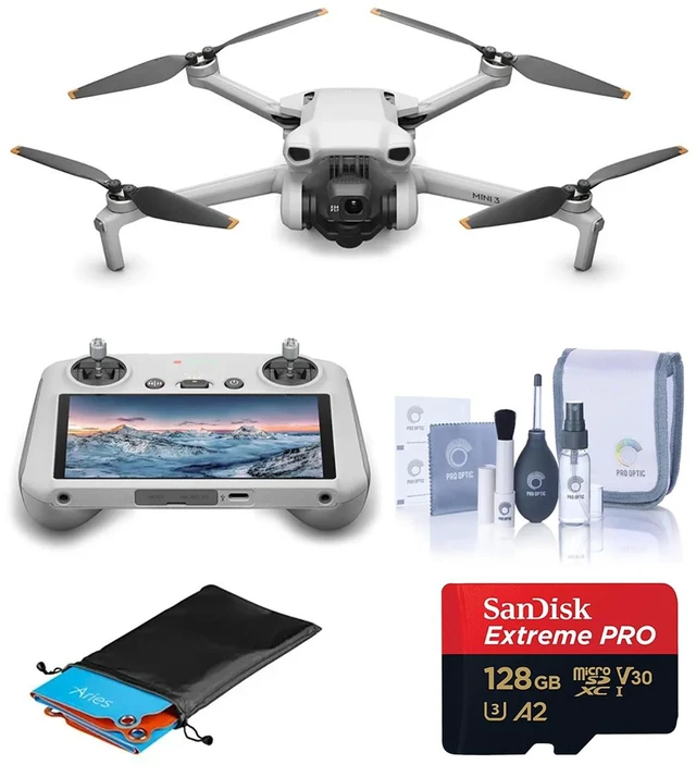 Main image of DJI Mini 3 Drone with RC Remote Controller, Bundle with 128GB microSD Card and Landing Pad