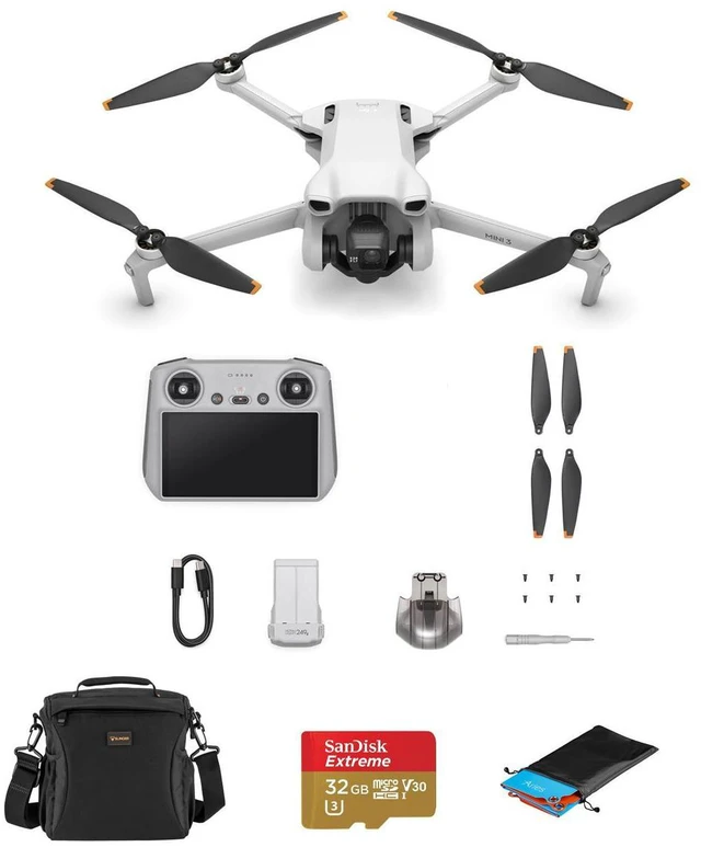 Main image of DJI Mini 3 Drone with RC Remote Controller Bundle with 32GB microSD Card, Shoulder Bag, Landing Pad