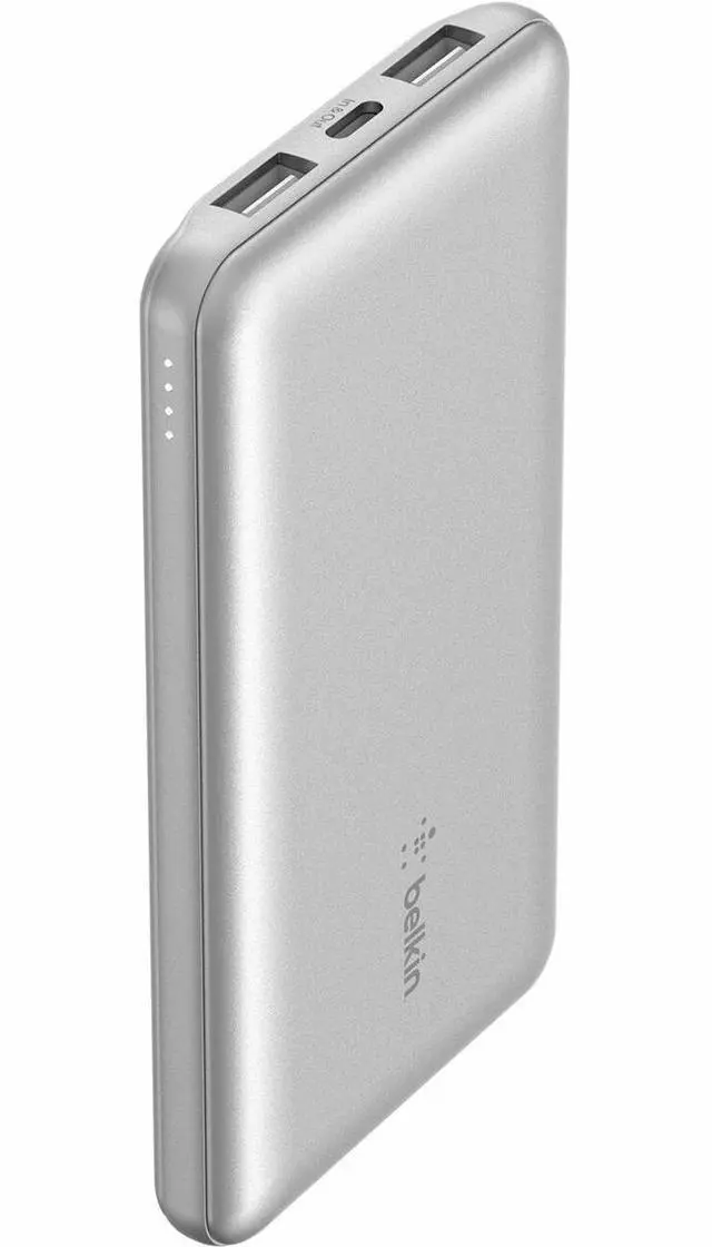 Alt view image 12 of 17 - Belkin 15W 3-port USB Power Bank - 10K mAh - 2xUSB-A (12W), 1xUSB-C (15W) - Portable Charger - w/ USB-A to USB-C Cable - Silver - For iPhone, iPad, AirPod, Smartwatch, Smartphone - 10000 mAh - 3 x USB