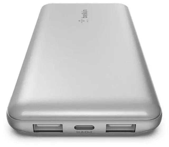 Alt view image 14 of 17 - Belkin 15W 3-port USB Power Bank - 10K mAh - 2xUSB-A (12W), 1xUSB-C (15W) - Portable Charger - w/ USB-A to USB-C Cable - Silver - For iPhone, iPad, AirPod, Smartwatch, Smartphone - 10000 mAh - 3 x USB