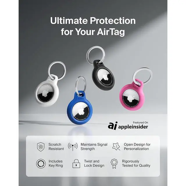 Alt view image 7 of 12 - Belkin Secure Holder with Key Ring for AirTag 4-Pack Model MSC001BTBK