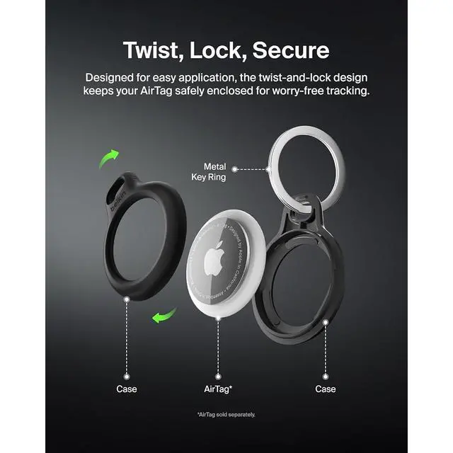 Alt view image 9 of 12 - Belkin Secure Holder with Key Ring for AirTag 4-Pack Model MSC001BTBK