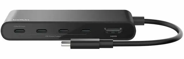 Alt view image 2 of 7 - Belkin 5-Port USB-C Hub - USB-C to 4x USB-C, 1x4K HDMI - 10 Gbps - 100W - Docking Station - Black - AVC021fqBK