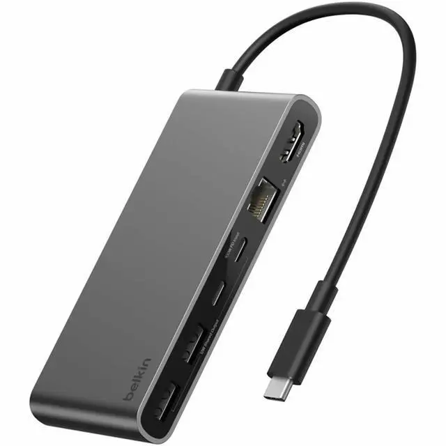 Alt view image 9 of 14 - Belkin 8-Port USB-C Hub 2xUSB-A, 2xUSB-C, 1xHDMI, 1xEthernet, 1xSD Reader, 1xMicroSD Reader Grey Model INC024FQSGY