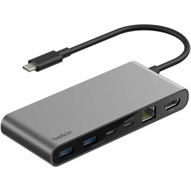 Alt view image 8 of 14 - Belkin 8-Port USB-C Hub 2xUSB-A, 2xUSB-C, 1xHDMI, 1xEthernet, 1xSD Reader, 1xMicroSD Reader Grey Model INC024FQSGY