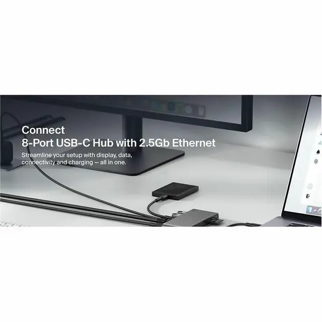 Alt view image 13 of 14 - Belkin 8-Port USB-C Hub 2xUSB-A, 2xUSB-C, 1xHDMI, 1xEthernet, 1xSD Reader, 1xMicroSD Reader Grey Model INC024FQSGY