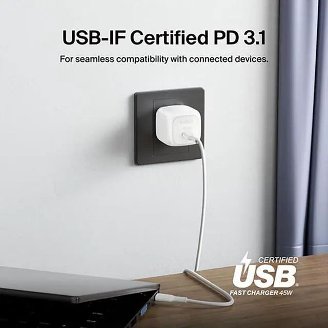 Alt view image 13 of 14 - Belkin 45W Portable Cubic USB-C Wall Charger w/ USB-C Cable 1xUSB-C Foldable Prongs Fast Charge Power Adapter White Model WCA013DQ1MWH-B6