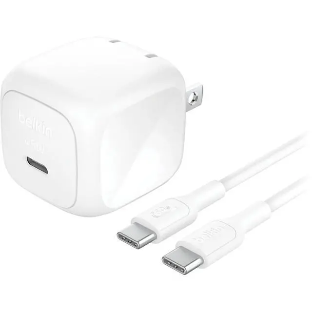 Alt view image 8 of 14 - Belkin 45W Portable Cubic USB-C Wall Charger w/ USB-C Cable 1xUSB-C Foldable Prongs Fast Charge Power Adapter White Model WCA013DQ1MWH-B6